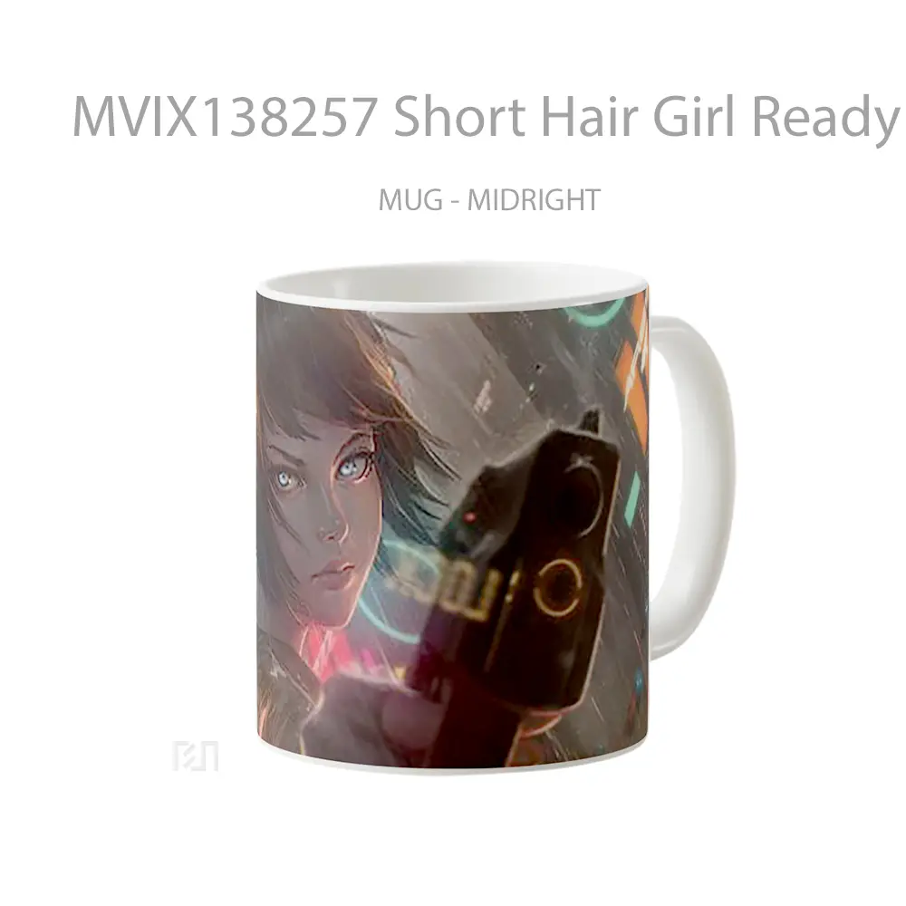 Mug Short Hair Girl Ready For Shot Estilo Anime Cangkir Anime - All-side / Desain