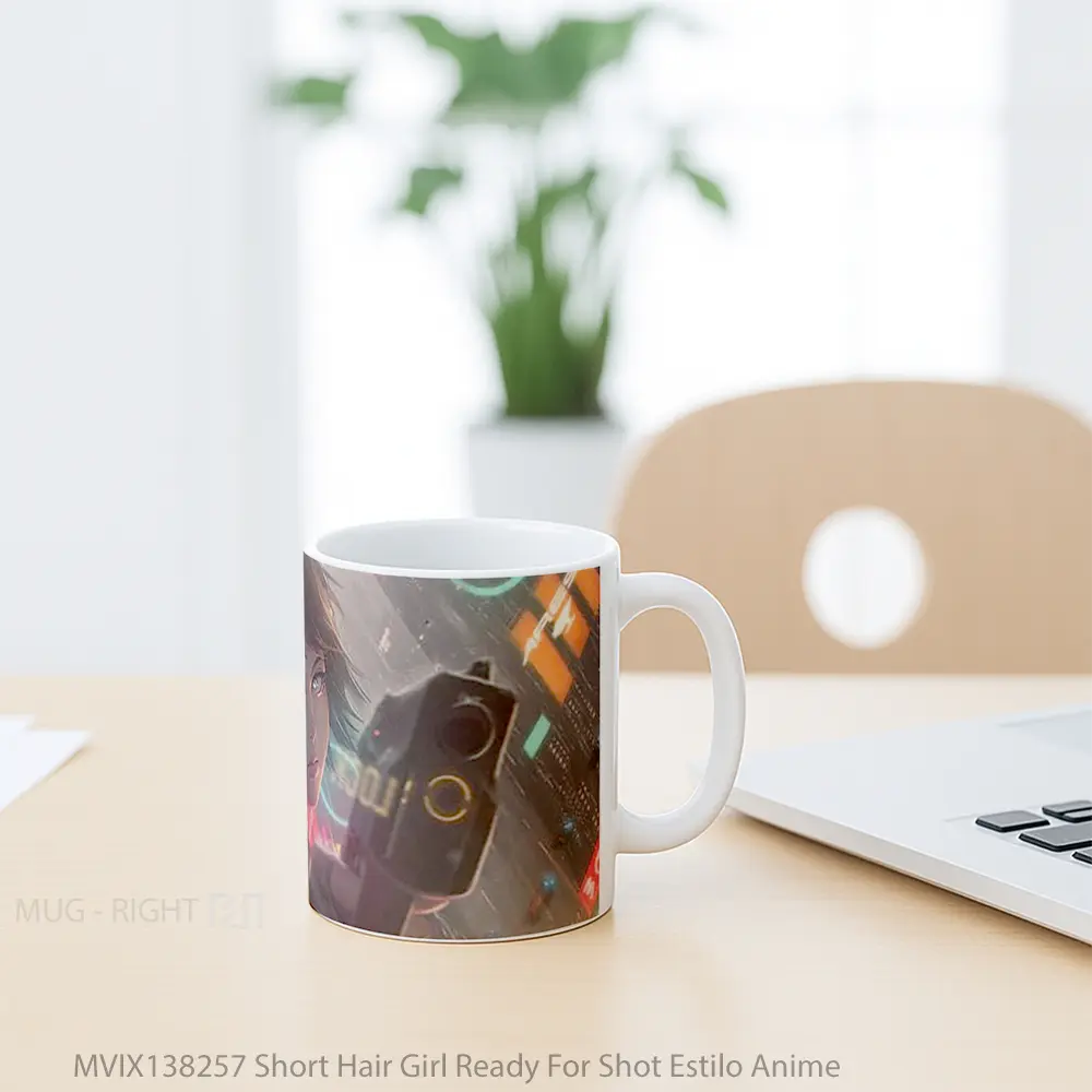 Mug Short Hair Girl Ready For Shot Estilo Anime Cangkir Anime - All-side / Desain