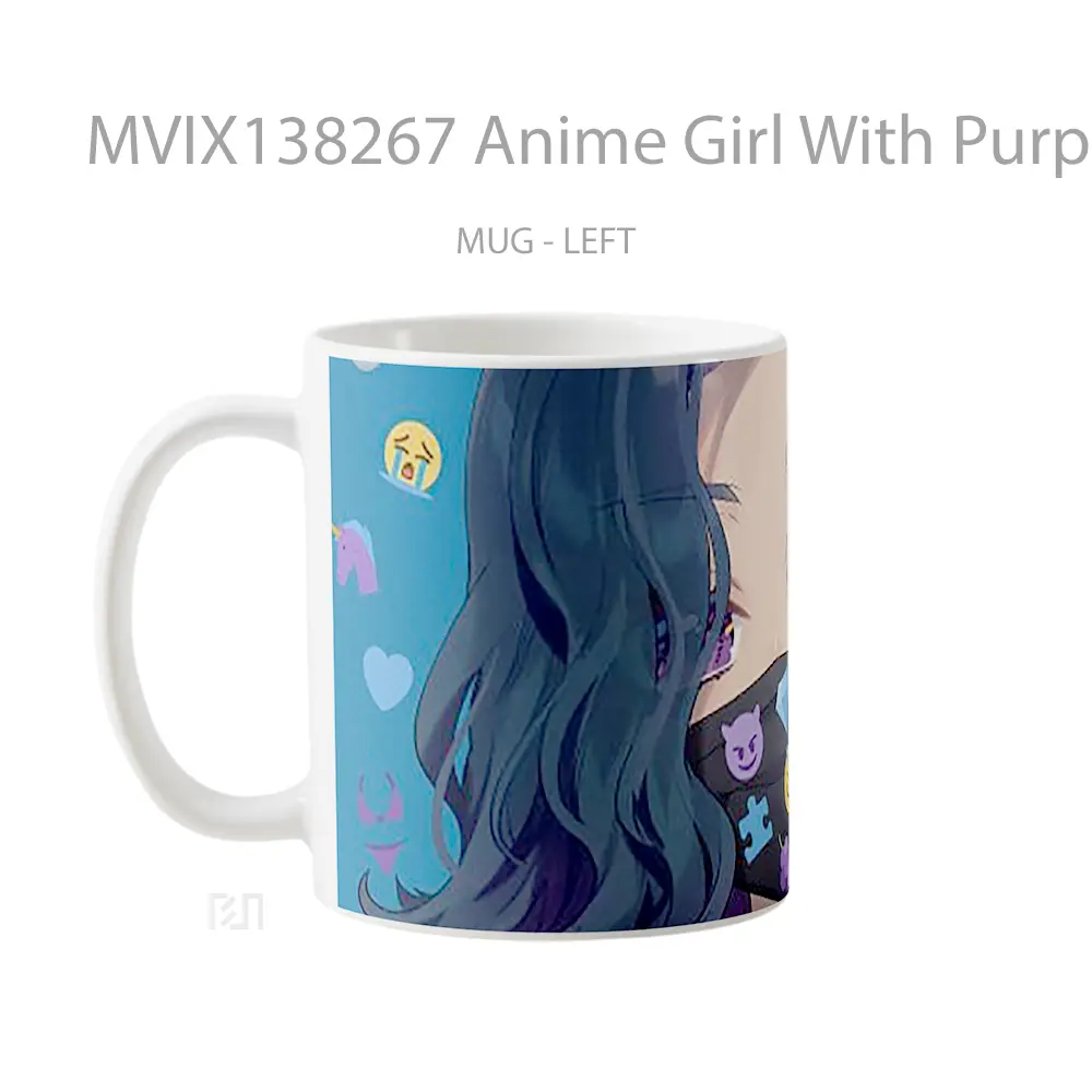 Mug Anime Girl With Purple Eyes With Mask Cangkir Anime - All-side / Desain