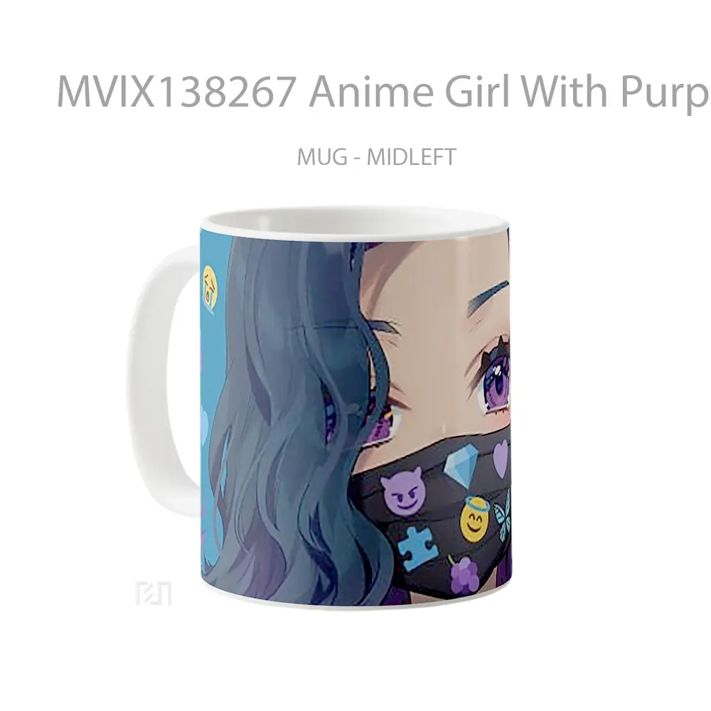 Mug Anime Girl With Purple Eyes With Mask Cangkir Anime - All-side / Desain
