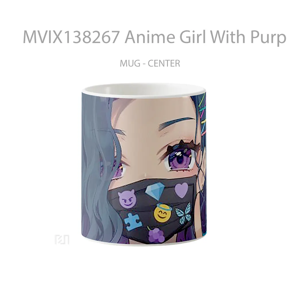 Mug Anime Girl With Purple Eyes With Mask Cangkir Anime