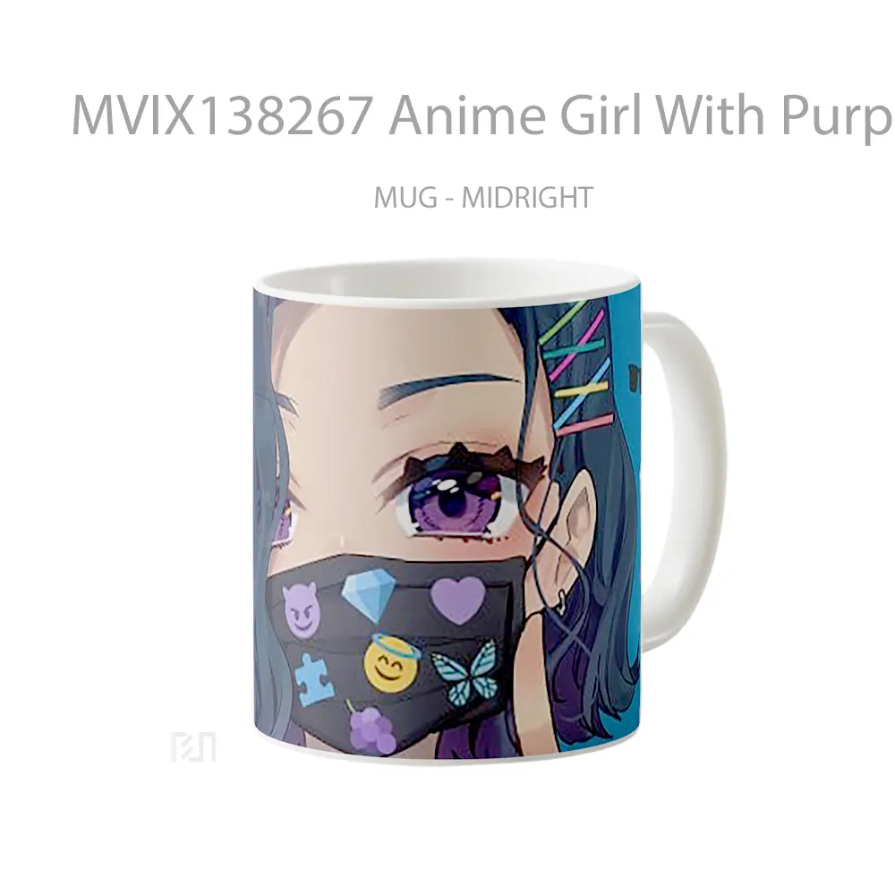 Mug Anime Girl With Purple Eyes With Mask Cangkir Anime - All-side / Desain