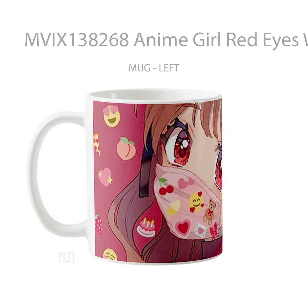Mug Anime Girl Red Eyes With Mask Cangkir Anime - All-side / Desain