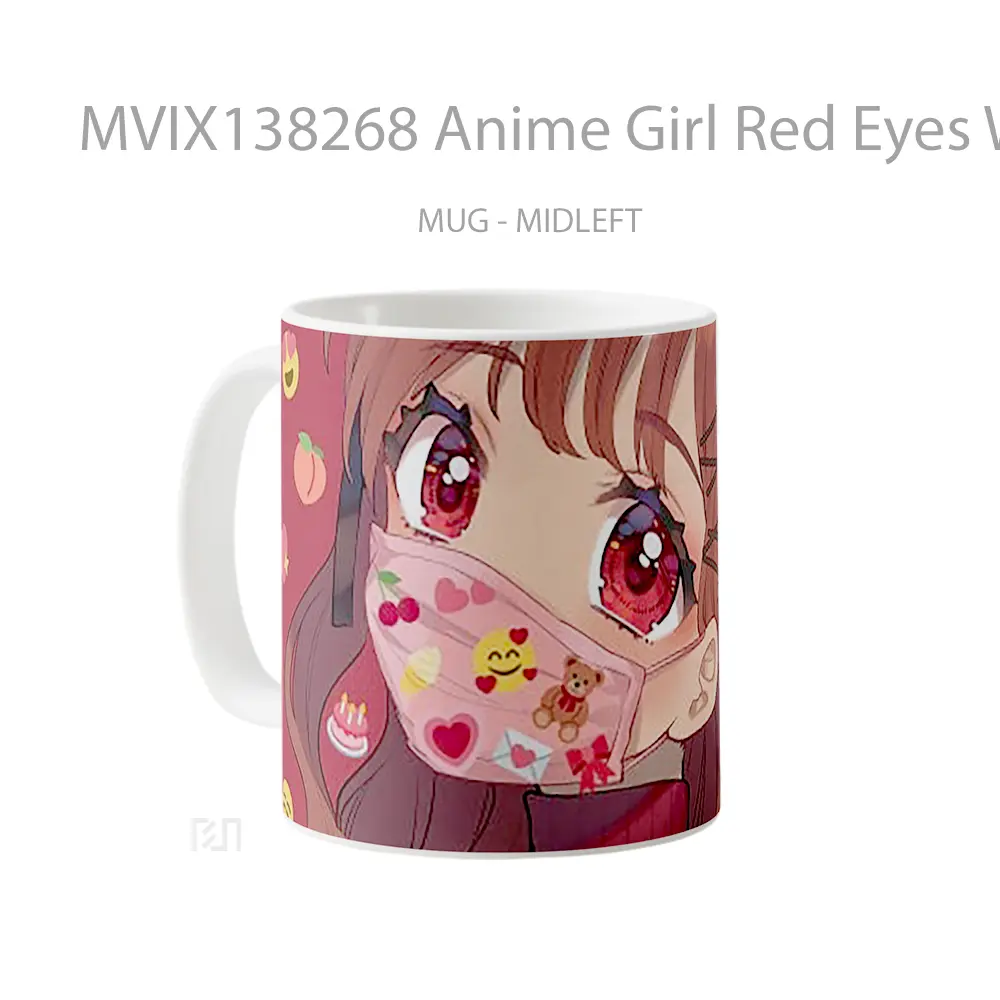 Mug Anime Girl Red Eyes With Mask Cangkir Anime - All-side / Desain
