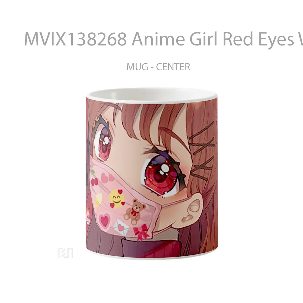 Mug Anime Girl Red Eyes With Mask Cangkir Anime