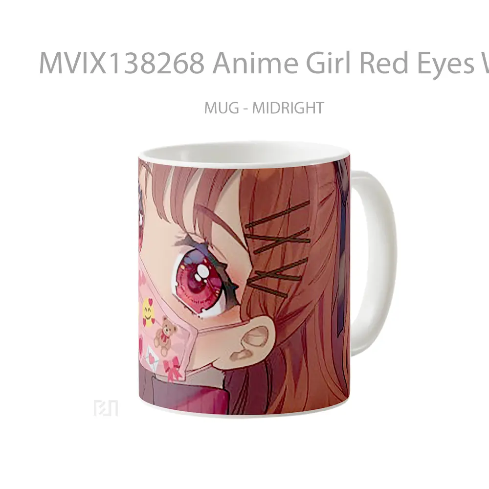 Mug Anime Girl Red Eyes With Mask Cangkir Anime - All-side / Desain