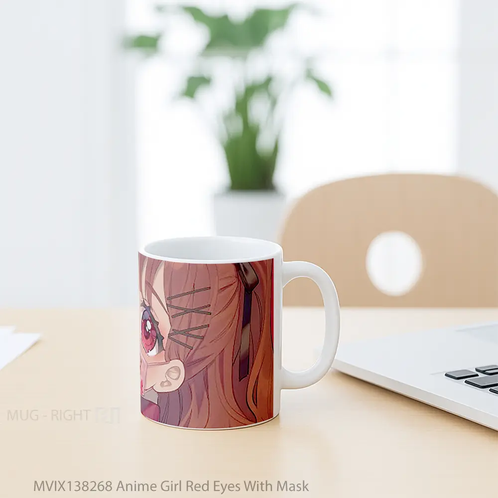 Mug Anime Girl Red Eyes With Mask Cangkir Anime - All-side / Desain