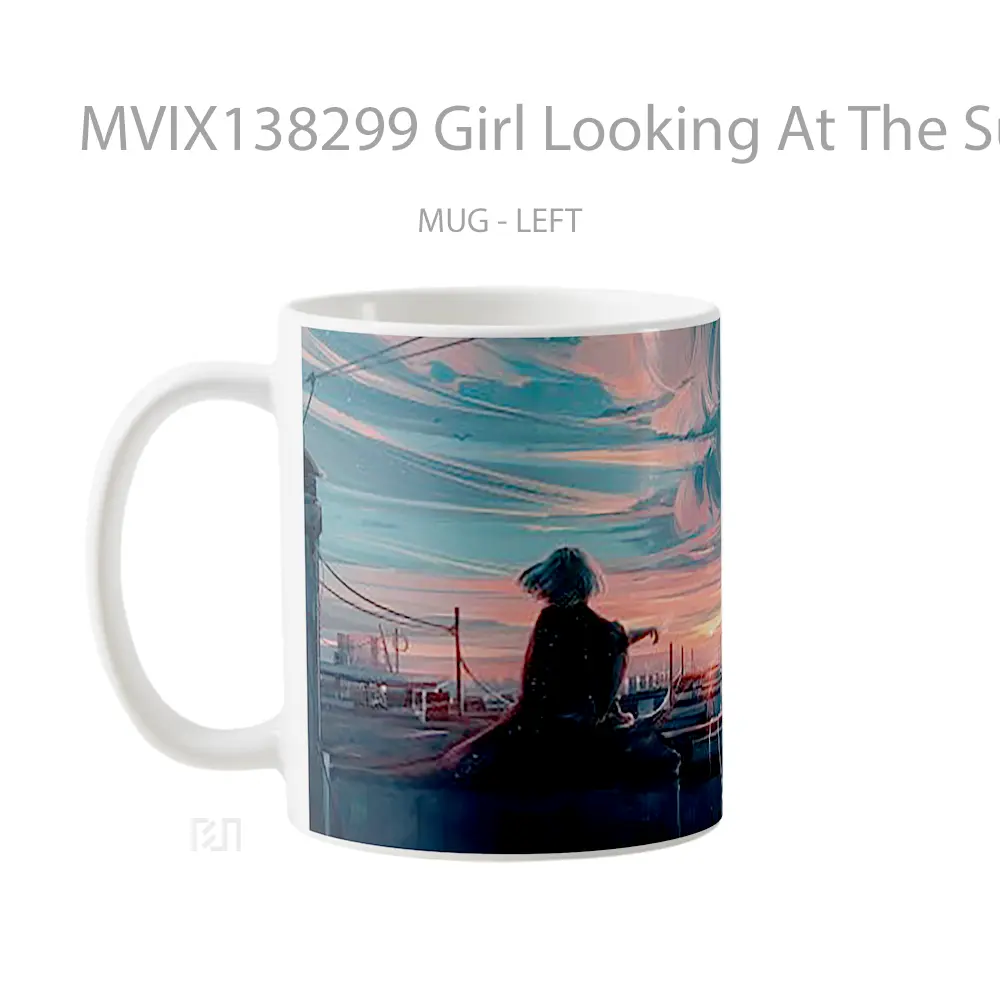 Mug Girl Looking At The Sunset Illustration Gelas Pemandangan Alam - All-side / Desain