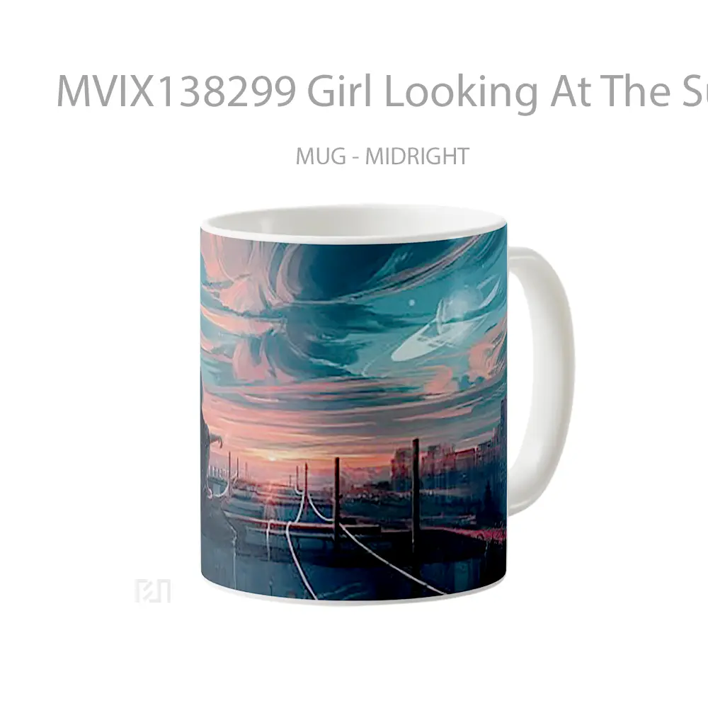 Mug Girl Looking At The Sunset Illustration Gelas Pemandangan Alam - All-side / Desain