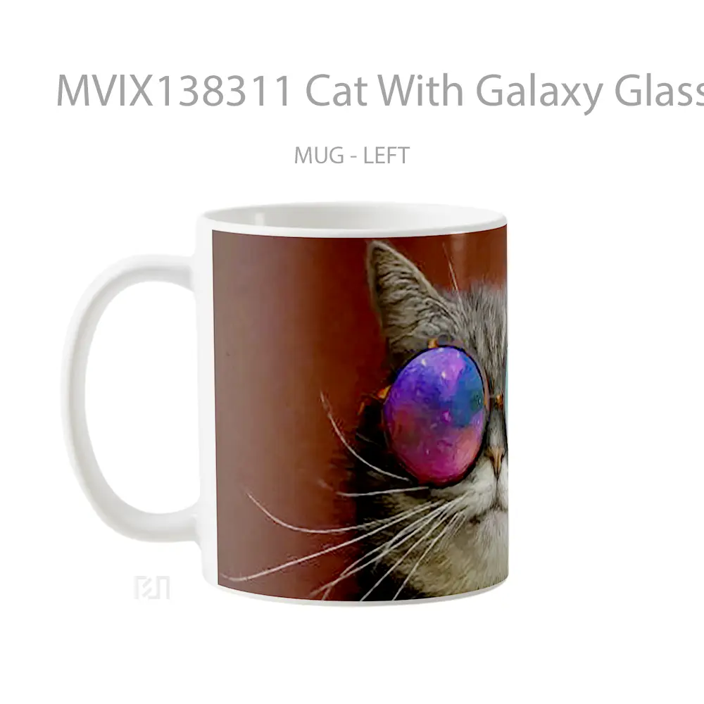 Mug Cat With Galaxy Glasses Gelas Hewan Lucu - All-side / Desain