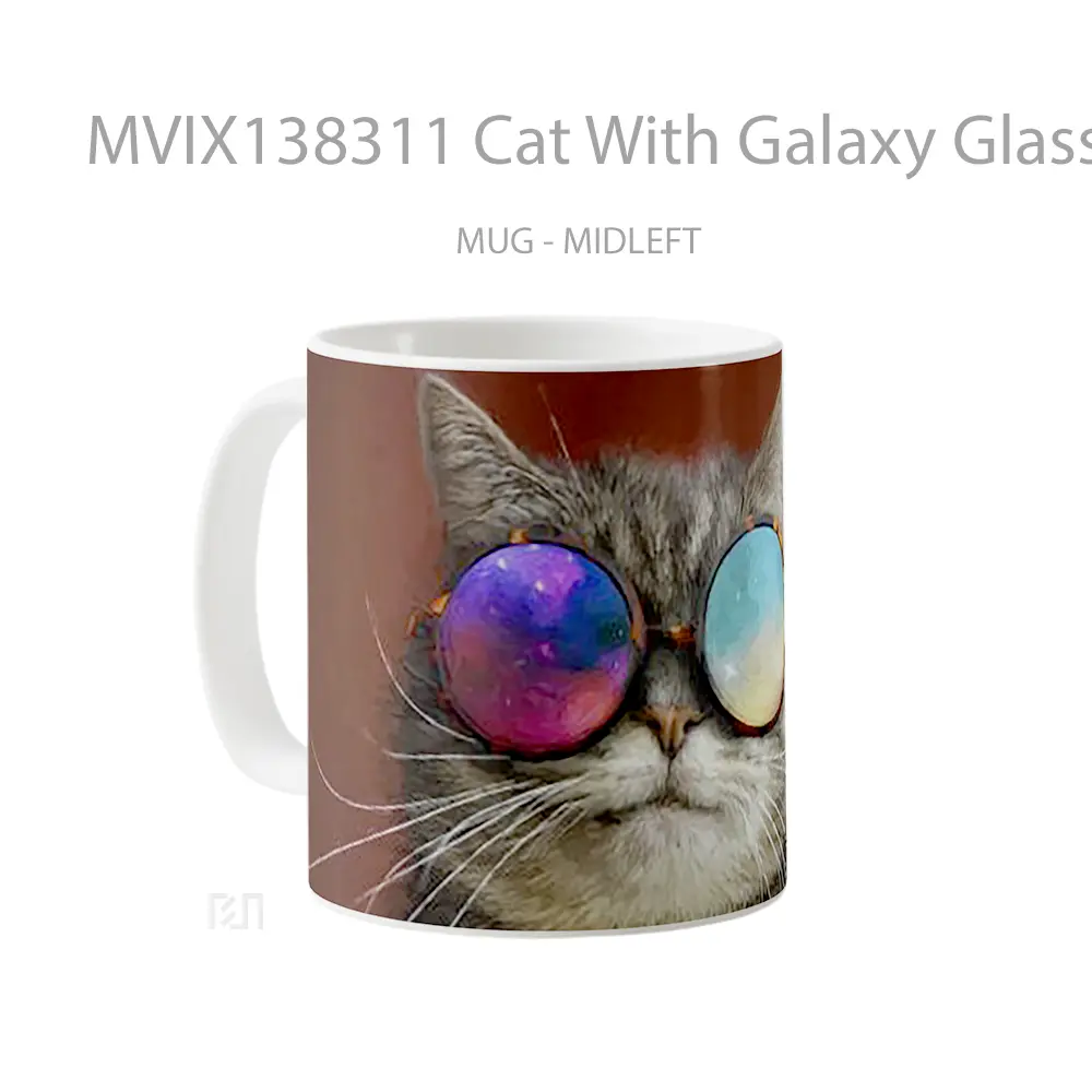 Mug Cat With Galaxy Glasses Gelas Hewan Lucu - All-side / Desain