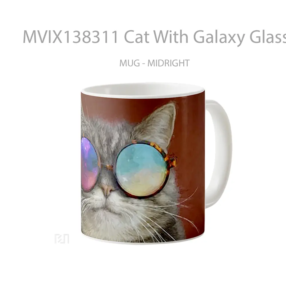 Mug Cat With Galaxy Glasses Gelas Hewan Lucu - All-side / Desain