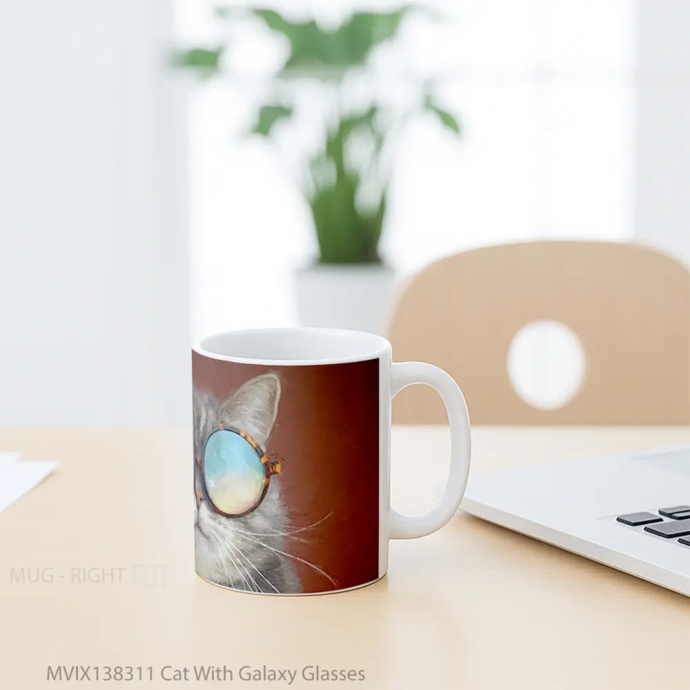 Mug Cat With Galaxy Glasses Gelas Hewan Lucu - All-side / Desain