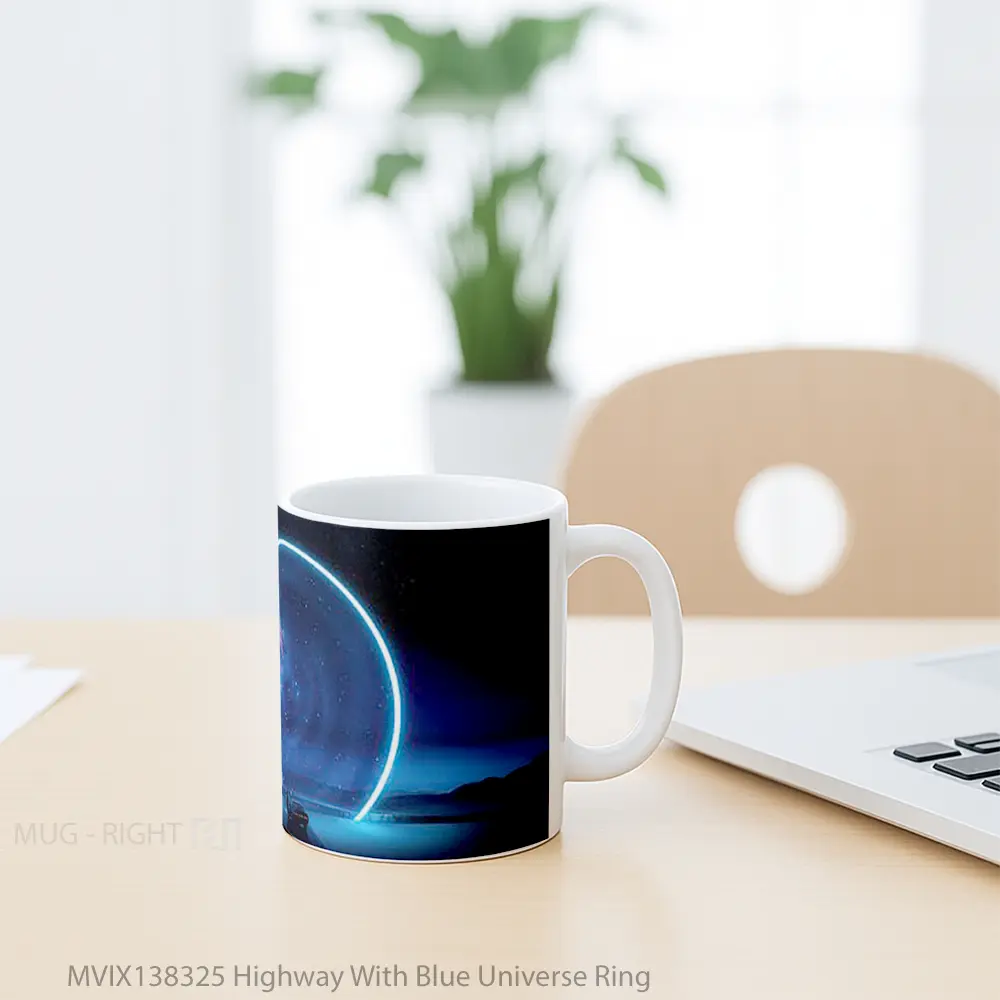 Mug Highway With Blue Universe Ring Gelas Astronomi - All-side / Desain
