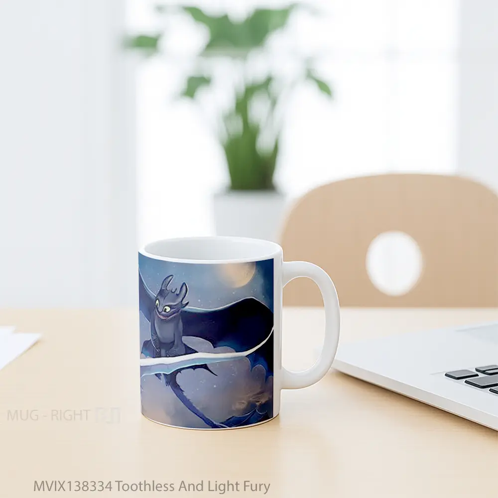 Mug Toothless And Light Fury Gelas Keramik Unik - All-side / Desain