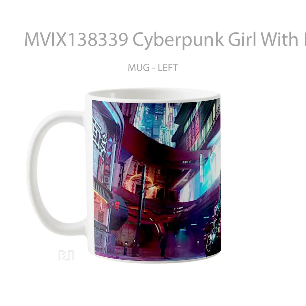 Mug Cyberpunk Girl With Bike Cangkir Gamer - All-side / Desain