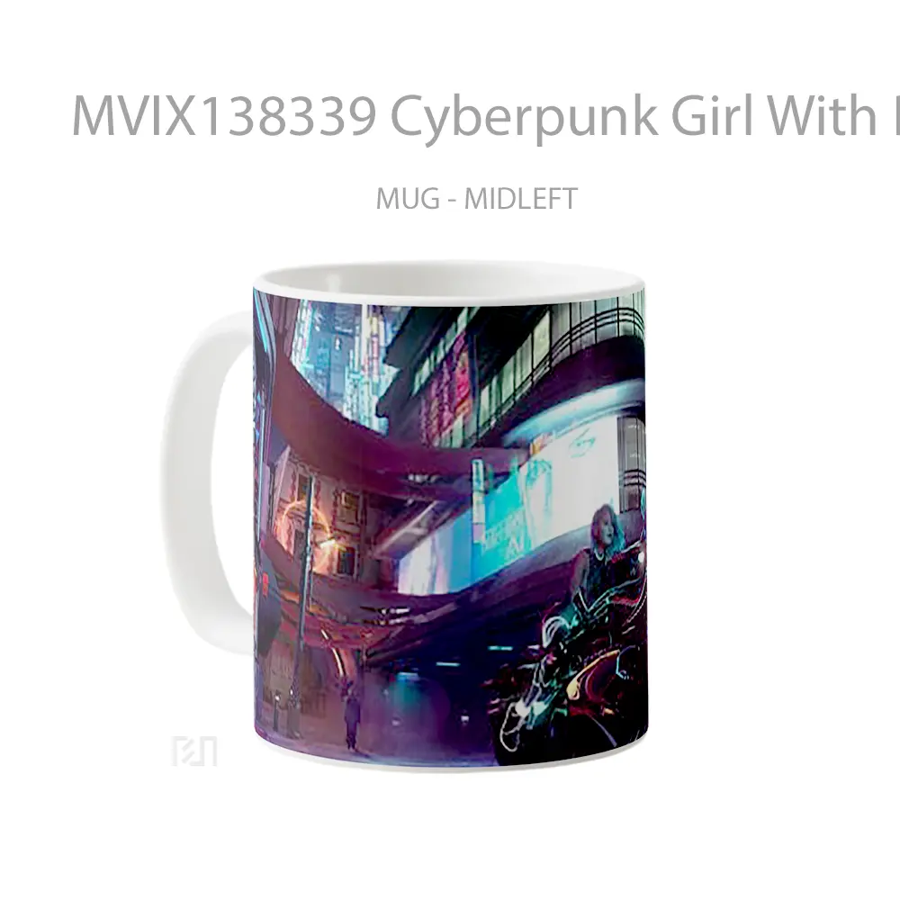 Mug Cyberpunk Girl With Bike Cangkir Gamer - All-side / Desain