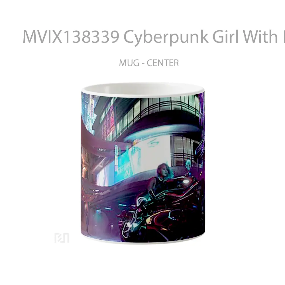 Mug Cyberpunk Girl With Bike Cangkir Gamer
