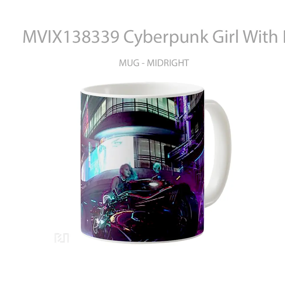 Mug Cyberpunk Girl With Bike Cangkir Gamer - All-side / Desain