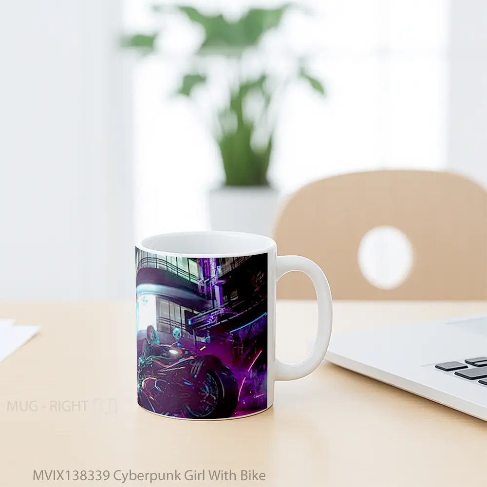 Mug Cyberpunk Girl With Bike Cangkir Gamer - All-side / Desain