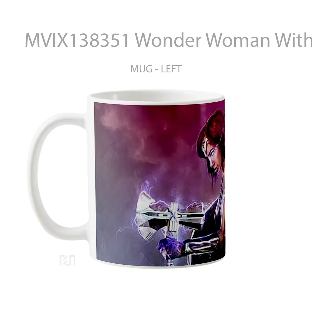 Mug Wonder Woman With Gun Gelas Superhero - All-side / Desain