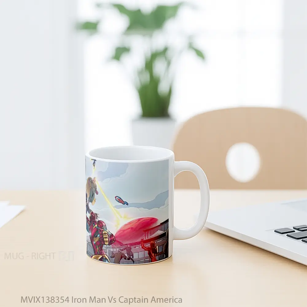Mug Iron Man Vs Captain America Gelas Superhero - All-side / Desain