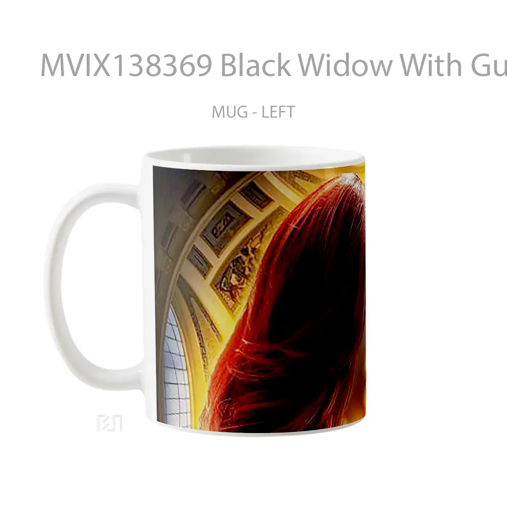 Mug Black Widow With Gun Gelas Superhero - All-side / Desain