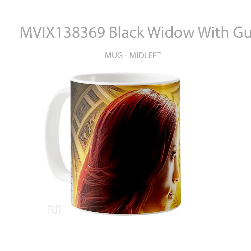 Mug Black Widow With Gun Gelas Superhero - All-side / Desain