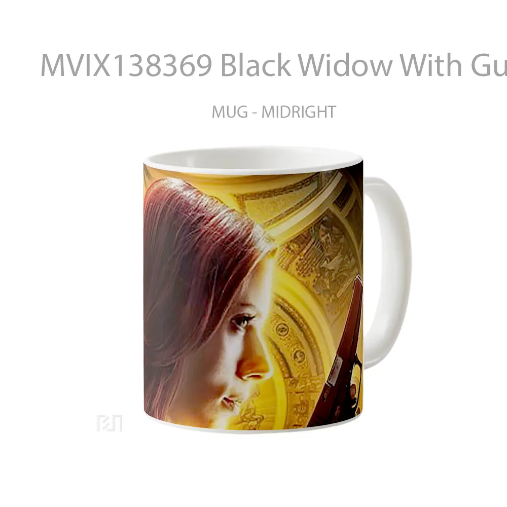 Mug Black Widow With Gun Gelas Superhero - All-side / Desain