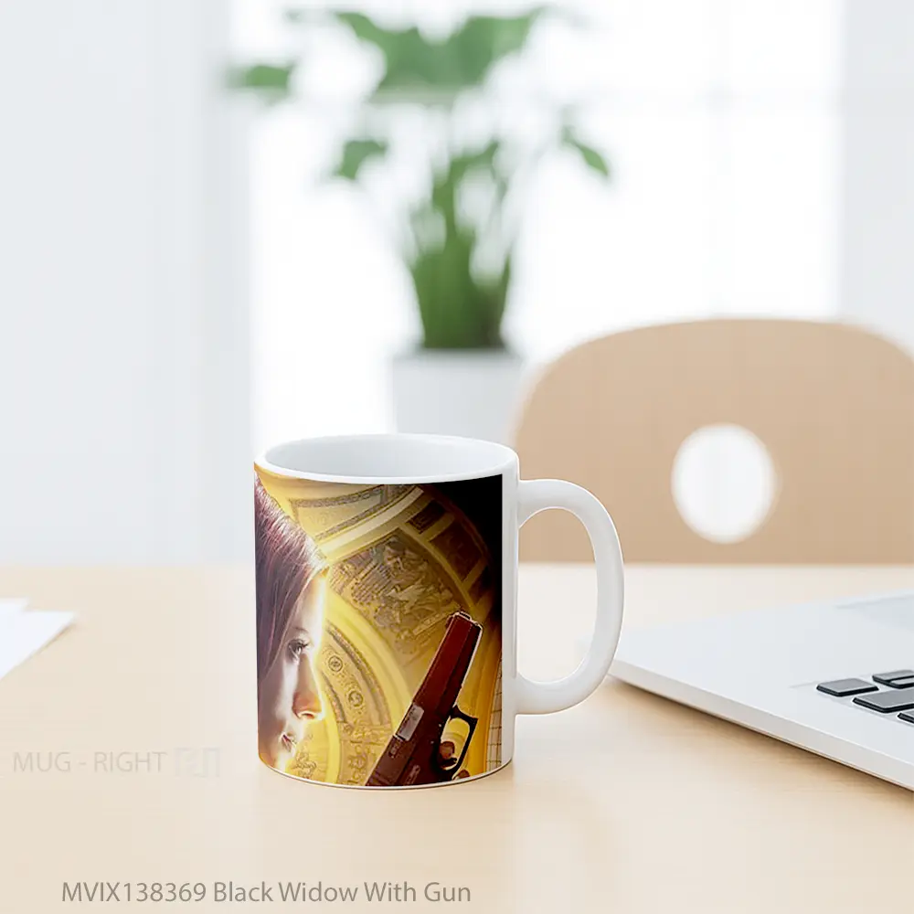 Mug Black Widow With Gun Gelas Superhero - All-side / Desain