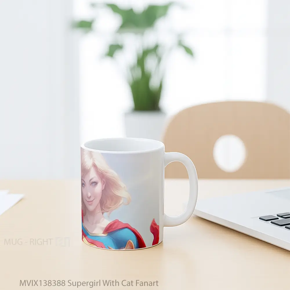 Mug Supergirl With Cat Fanart Gelas Hewan Lucu - All-side / Desain