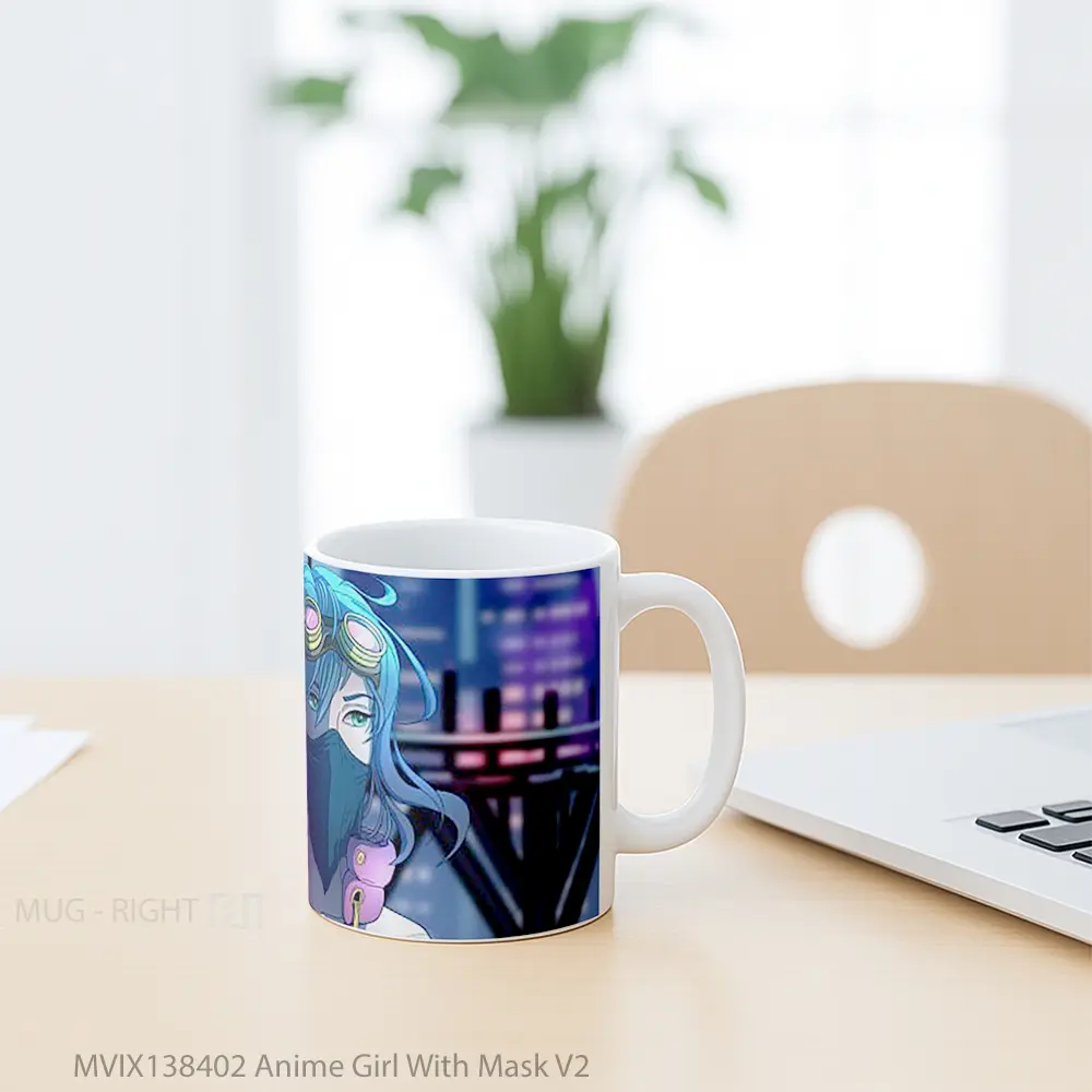 Mug Anime Girl With Mask V2 Cangkir Anime - All-side / Desain