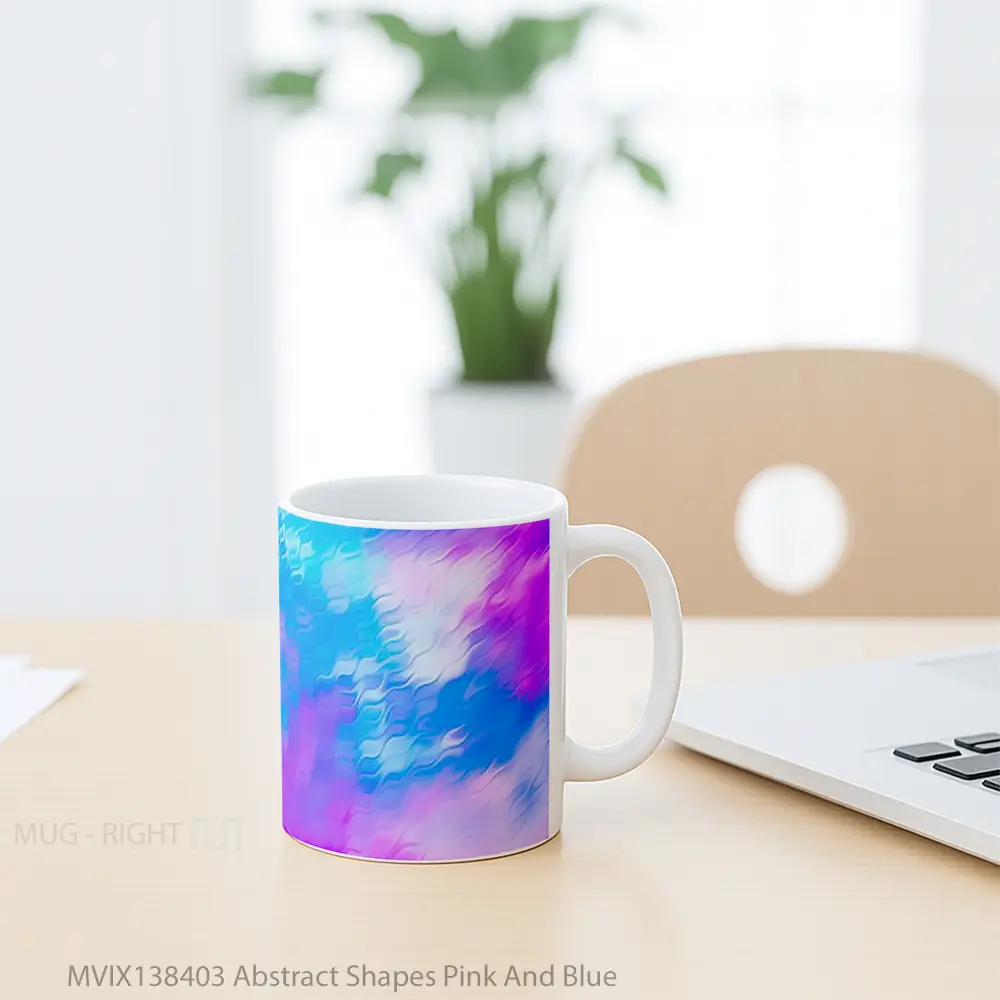 Mug Abstract Shapes Pink And Blue Gelas Seni Modern - All-side / Desain