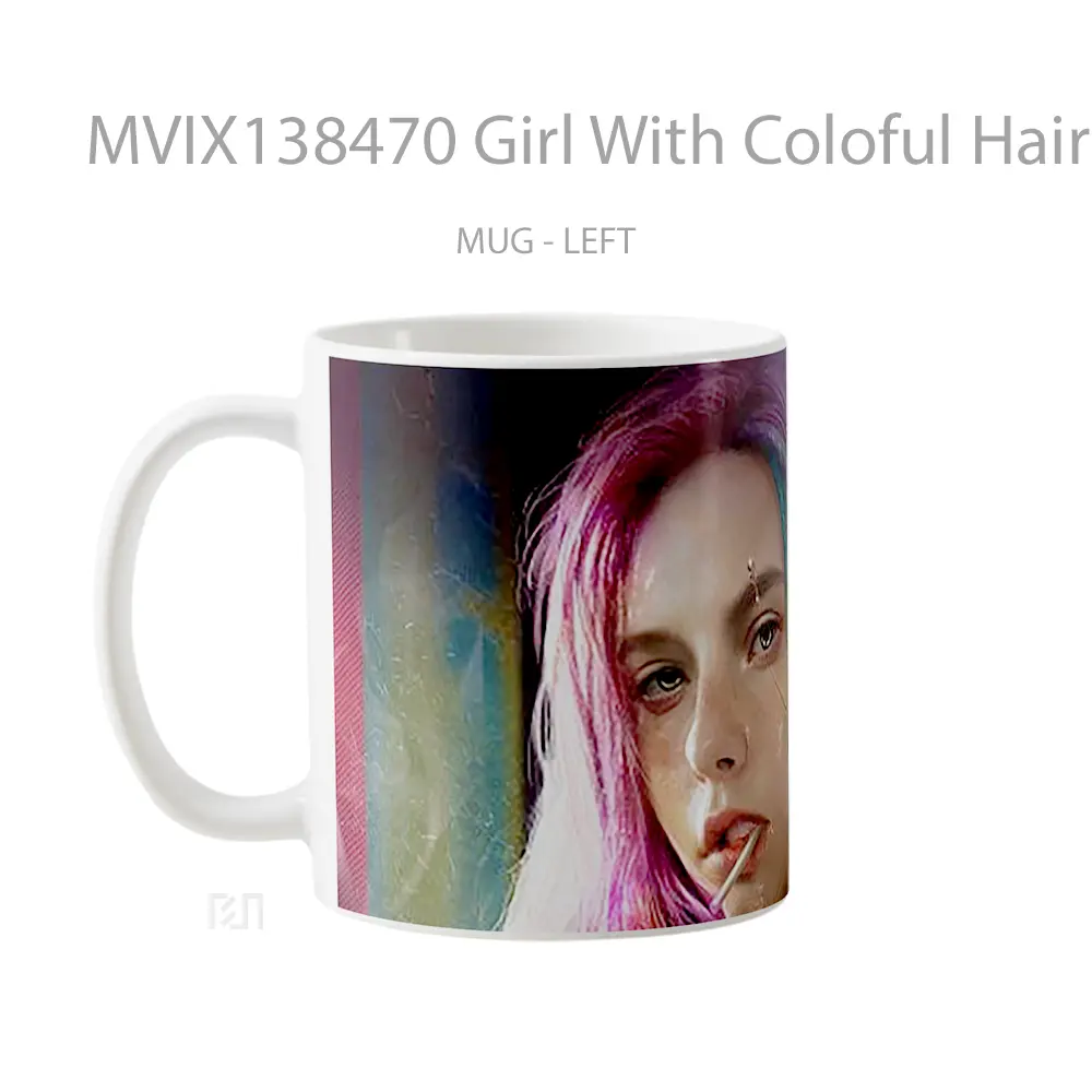Mug Girl With Coloful Hair Cyberpunk Style Cangkir Gamer - All-side / Desain
