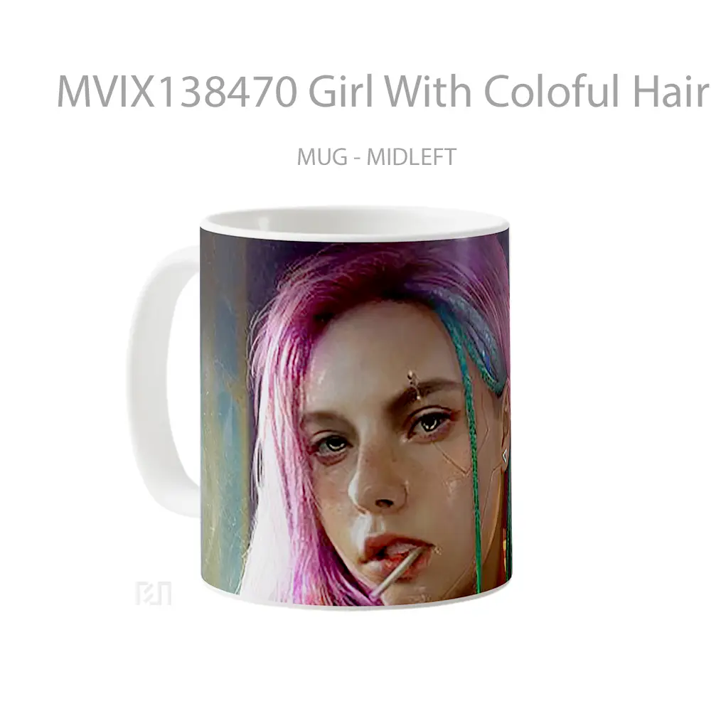 Mug Girl With Coloful Hair Cyberpunk Style Cangkir Gamer - All-side / Desain