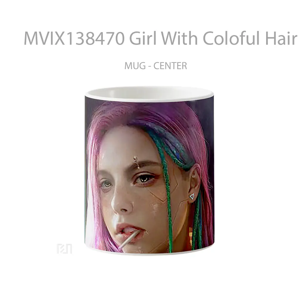 Mug Girl With Coloful Hair Cyberpunk Style Cangkir Gamer