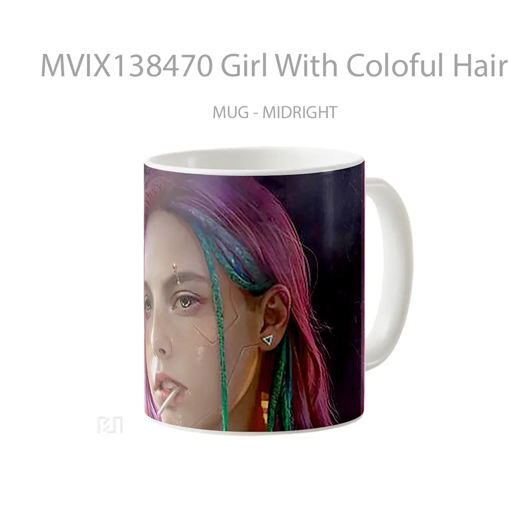 Mug Girl With Coloful Hair Cyberpunk Style Cangkir Gamer - All-side / Desain