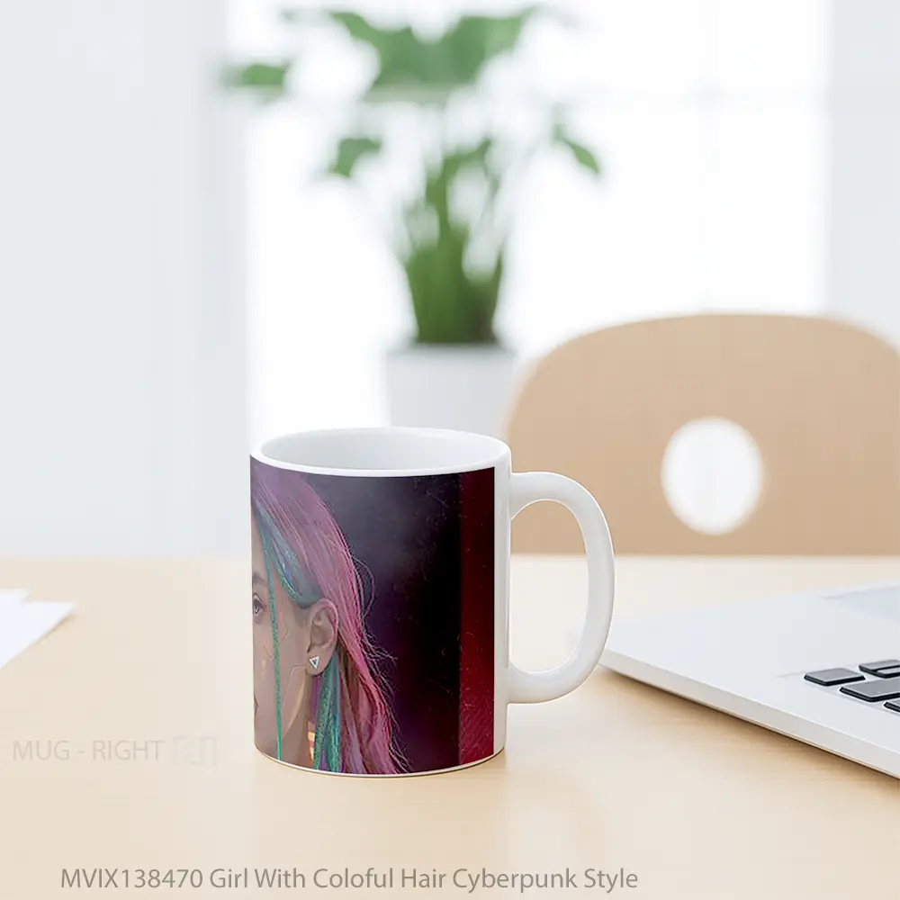 Mug Girl With Coloful Hair Cyberpunk Style Cangkir Gamer - All-side / Desain