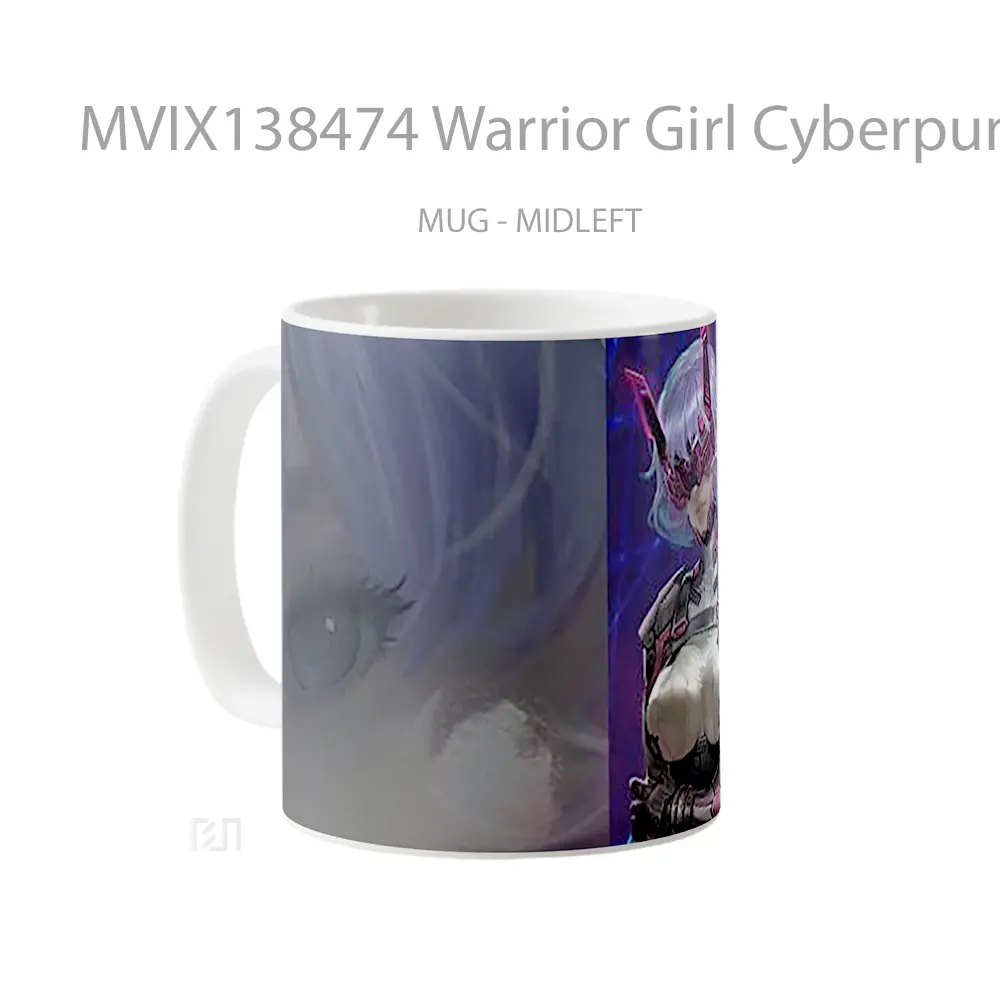 Mug Warrior Girl Cyberpunk Style Cangkir Gamer - All-side / Desain