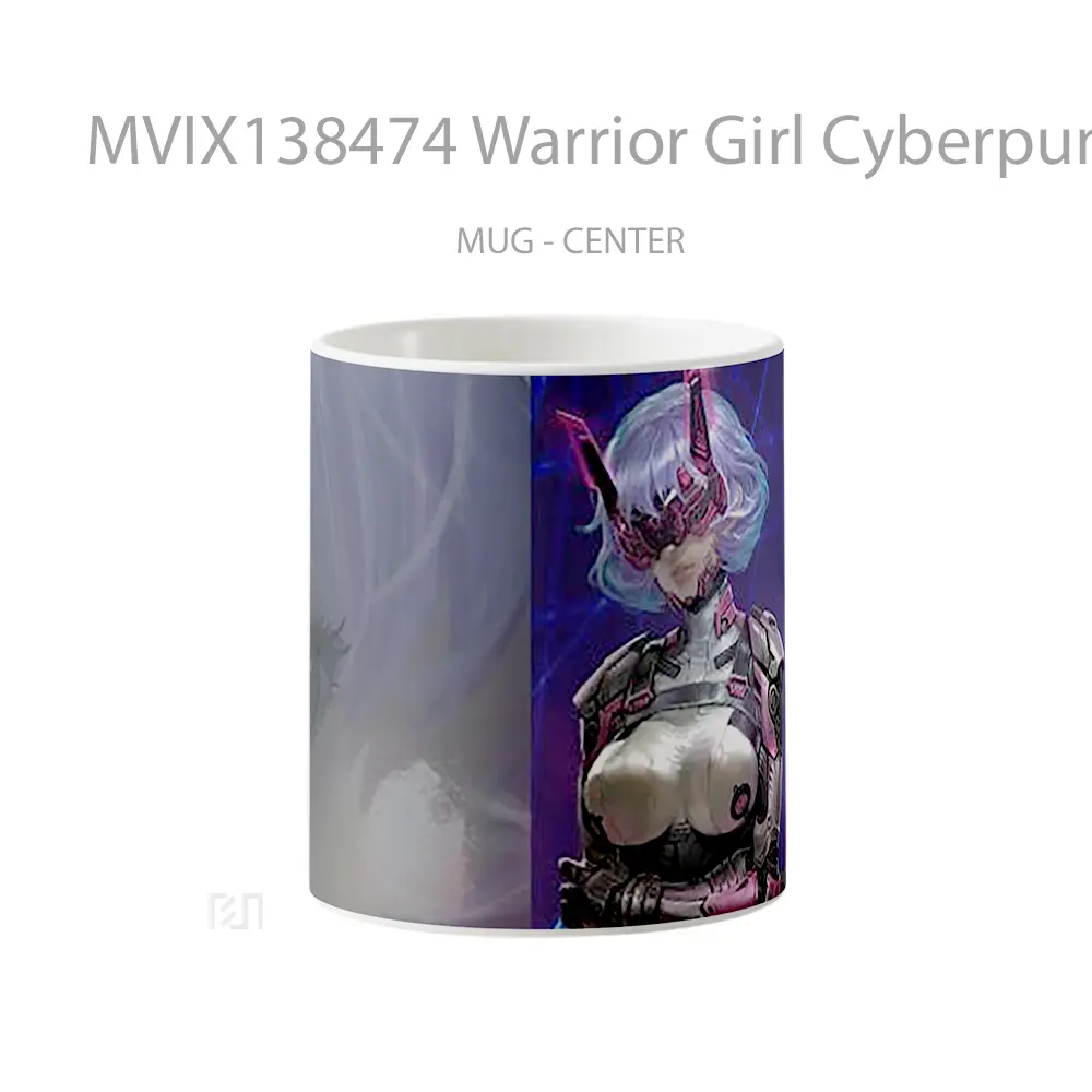 Mug Warrior Girl Cyberpunk Style Cangkir Gamer