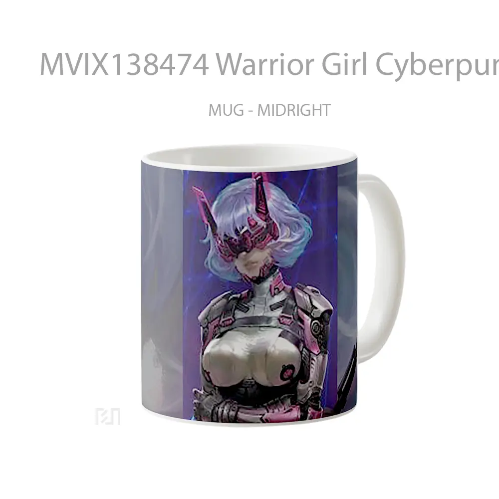 Mug Warrior Girl Cyberpunk Style Cangkir Gamer - All-side / Desain