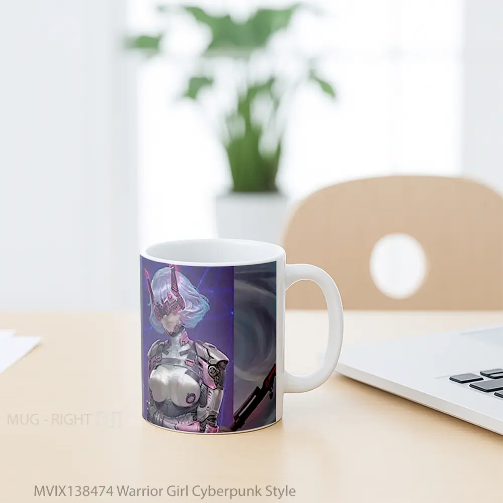 Mug Warrior Girl Cyberpunk Style Cangkir Gamer - All-side / Desain