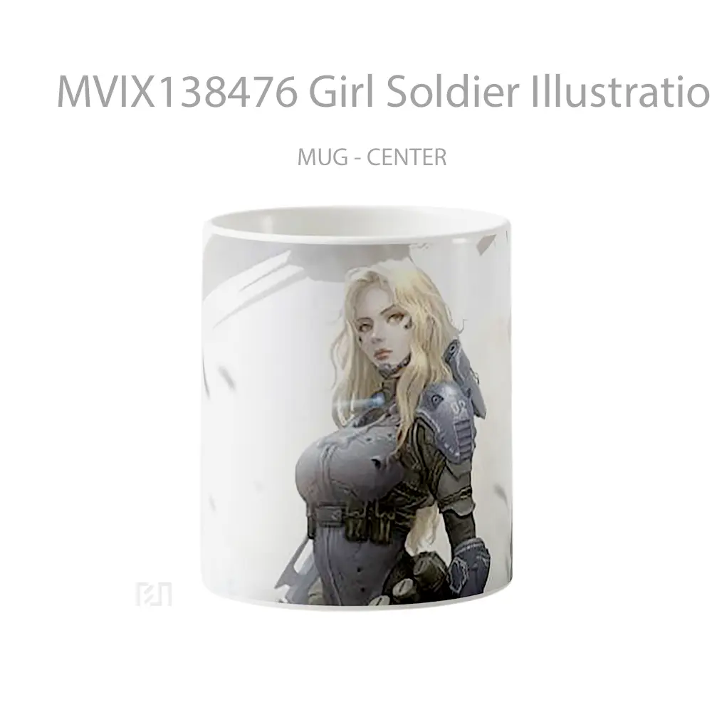 Mug Girl Soldier Illustration Gelas Seni Modern