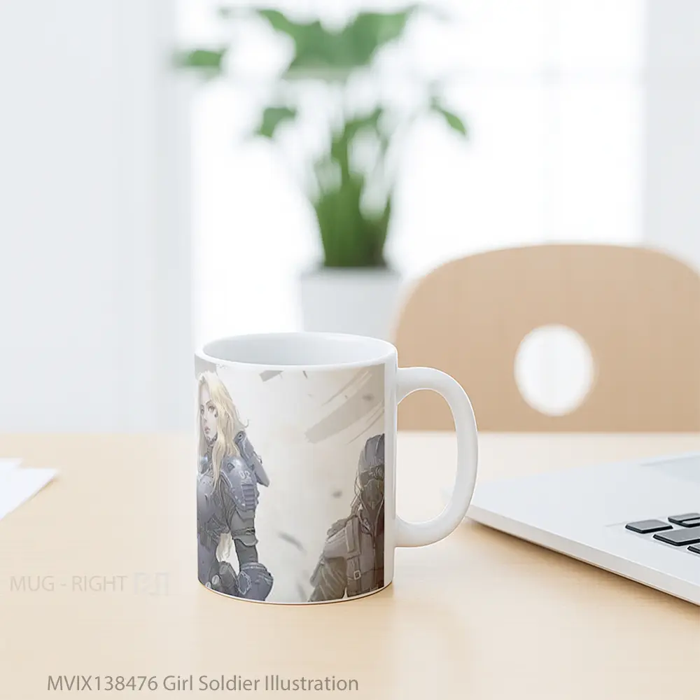 Mug Girl Soldier Illustration Gelas Seni Modern - All-side / Desain