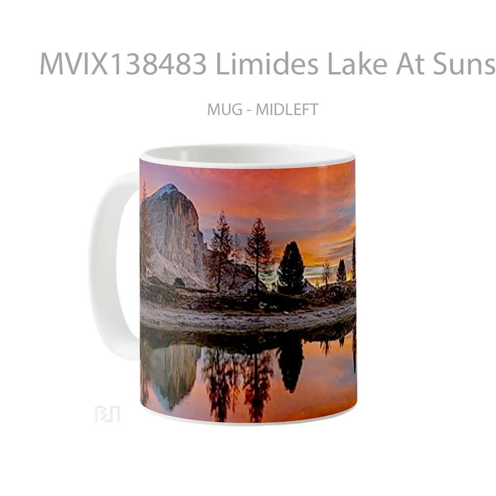 Mug Limides Lake At Sunset In The Mountains In Italy Gelas Pemandangan Alam - All-side / Desain