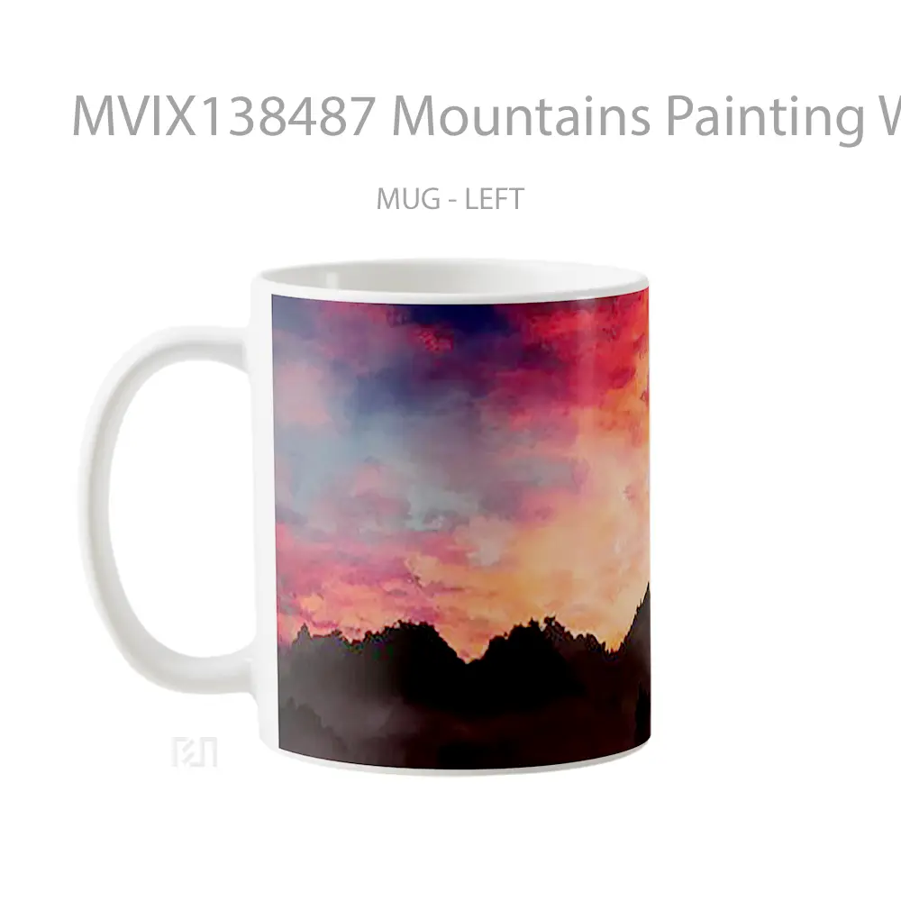 Mug Mountains Painting With Mist At Sunset Gelas Pemandangan Alam - All-side / Desain