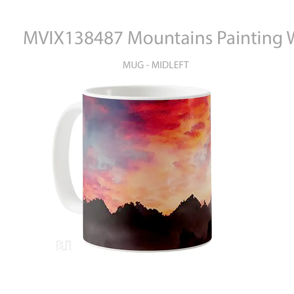 Mug Mountains Painting With Mist At Sunset Gelas Pemandangan Alam - All-side / Desain