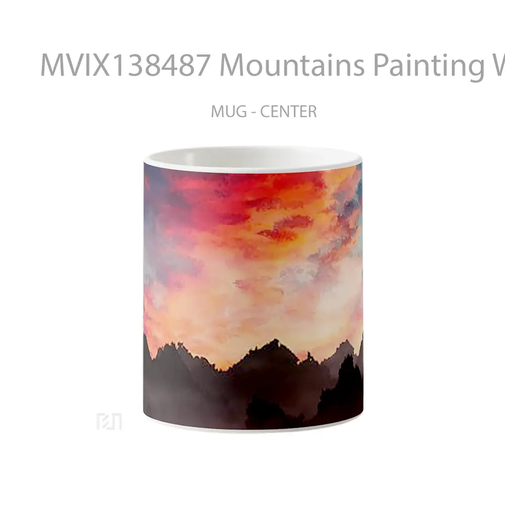 Mug Mountains Painting With Mist At Sunset Gelas Pemandangan Alam