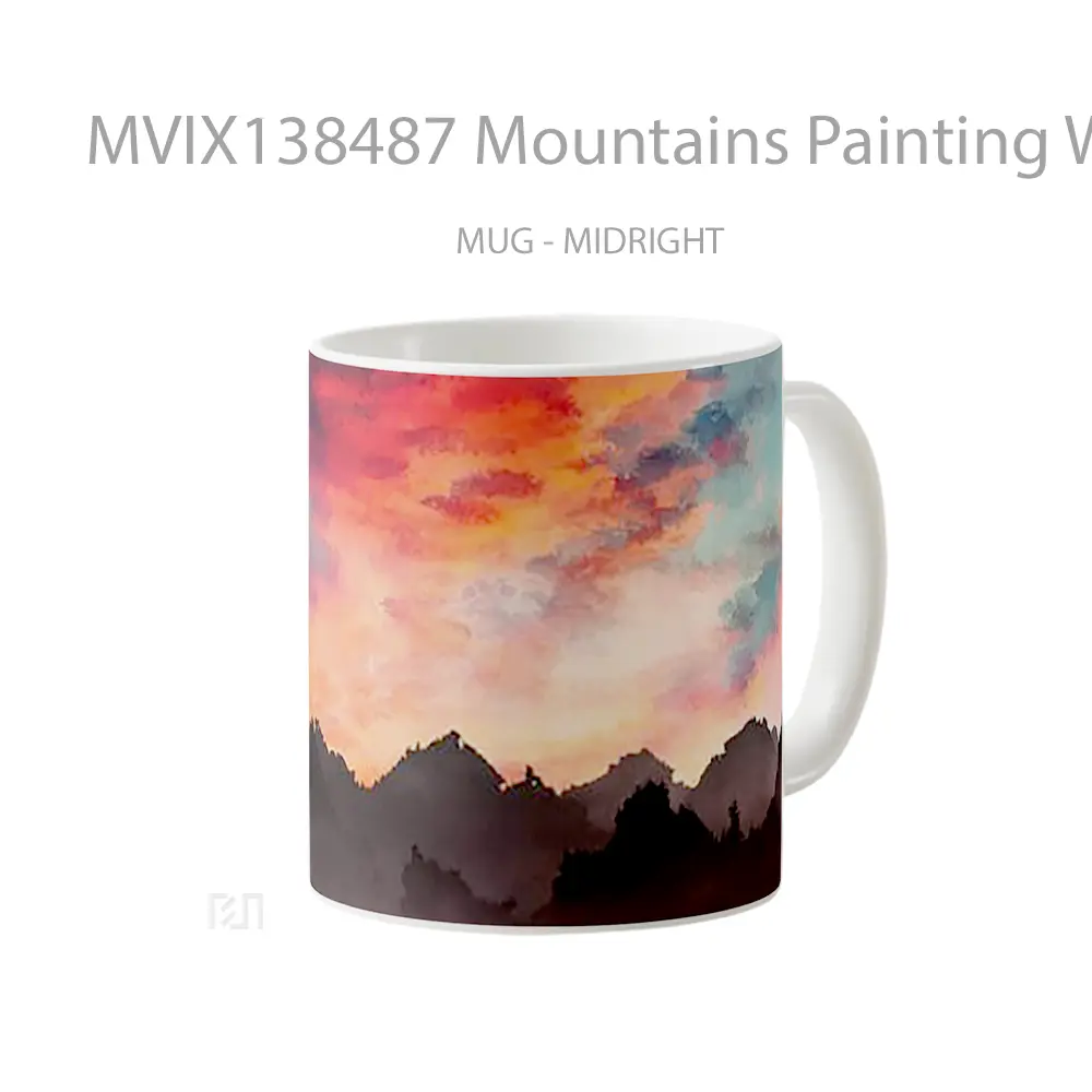 Mug Mountains Painting With Mist At Sunset Gelas Pemandangan Alam - All-side / Desain