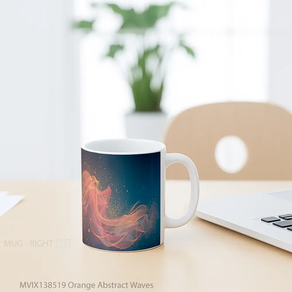 Mug Orange Abstract Waves Gelas Seni Modern - All-side / Desain